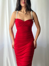 Load image into Gallery viewer, 1990&#39;s Vintage Cherry Red Minidress with Rhinestone Detailing- Made in USA (XS-S)
