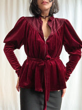 Load image into Gallery viewer, 1990’s Renaissance Inspired Romantic Red Velour Peplum Top- Upcycled by Bella Rosalia (XS-M)
