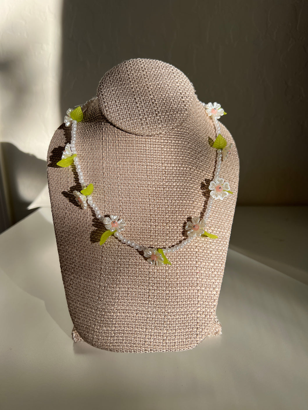 Handmade by Pa Thoy- Floral Beaded Pearl Necklace by Plum Blossom Jewelry