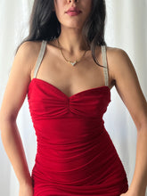 Load image into Gallery viewer, 1990&#39;s Vintage Cherry Red Minidress with Rhinestone Detailing- Made in USA (XS-S)
