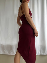 Load image into Gallery viewer, Y2k Asymmetrical Burgundy Cocktail Dress (XS-S) Made in USA
