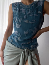 Load image into Gallery viewer, 100% Silk Paisley Floral Beaded Teal Sultry Top (XS-M)
