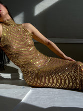 Load image into Gallery viewer, Glimmering Rhinestone Embellished Y2K Golden Goddess Evening Gown ( XS-M)
