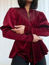 Load image into Gallery viewer, 1990’s Renaissance Inspired Romantic Red Velour Peplum Top- Upcycled by Bella Rosalia (XS-M)
