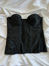 Load image into Gallery viewer, Frederick&#39;s of Hollywood Vintage Satin Noir Lace Up Bustier- (34B)
