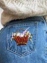 Load image into Gallery viewer, Hand Embroidered Floral Basket 90’s Denim Jeans by Bella Rosalia
