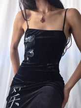 Load image into Gallery viewer, Y2K Velvet Burnout Delia’s Fitted Maxi Gown LBD (XS-S)
