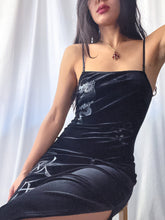 Load image into Gallery viewer, Y2K Velvet Burnout Delia’s Fitted Maxi Gown LBD (XS-S)
