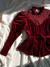Load image into Gallery viewer, 1990’s Renaissance Inspired Romantic Red Velour Peplum Top- Upcycled by Bella Rosalia (XS-M)
