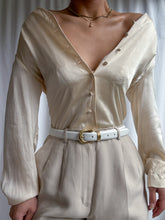 Load image into Gallery viewer, 1990’s Buttercream 100% Charmeuse Silk Button Down Blouse (XS-L)
