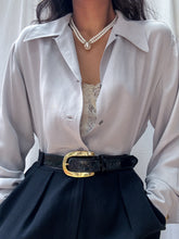 Load image into Gallery viewer, 1980s Vintage Pewter Grey 100% Silk Blouse (S-L)
