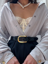 Load image into Gallery viewer, 1980s Vintage Pewter Grey 100% Silk Blouse (S-L)
