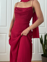 Load image into Gallery viewer, 1990's Vintage Bias Cut Cherry Red Cowl Neck Evening Gown (M/L)
