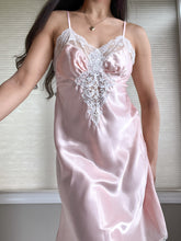 Load image into Gallery viewer, Dreamy Coquette Style Vintage Embellished Pink Satin Mini Slip (XS-M)
