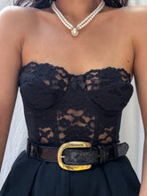 Load image into Gallery viewer, Rare 1970’s Vintage Victoria’s Secret Gold Label Black Lace Bustier (XS-S)
