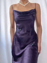 Load image into Gallery viewer, 100% Silk Charmeuse Bias Cut Eggplant Purple Backless Gown with Beaded Detailing (XS-M)
