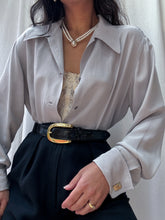 Load image into Gallery viewer, 1980s Vintage Pewter Grey 100% Silk Blouse (S-L)
