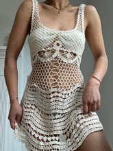 Load image into Gallery viewer, 1970’s Vintage Knit Cream Cotton Fishnet Mini Dress/ Swimsuit Coverup (XS-M)
