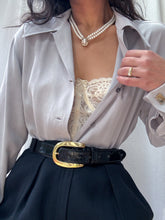 Load image into Gallery viewer, 1980s Vintage Pewter Grey 100% Silk Blouse (S-L)
