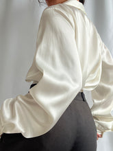 Load image into Gallery viewer, 90&#39;s Vintage Satin Ivory Button Up Blouse- Made in USA (XS-L)
