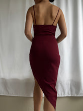 Load image into Gallery viewer, Y2k Asymmetrical Burgundy Cocktail Dress (XS-S) Made in USA
