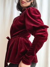 Load image into Gallery viewer, 1990’s Renaissance Inspired Romantic Red Velour Peplum Top- Upcycled by Bella Rosalia (XS-M)
