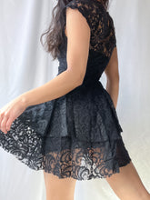 Load image into Gallery viewer, Lace Trim Double Layer Free People Tiered Black Mini Dress (XS-S)
