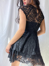 Load image into Gallery viewer, Lace Trim Double Layer Free People Tiered Black Mini Dress (XS-S)
