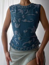 Load image into Gallery viewer, 100% Silk Paisley Floral Beaded Teal Sultry Top (XS-M)
