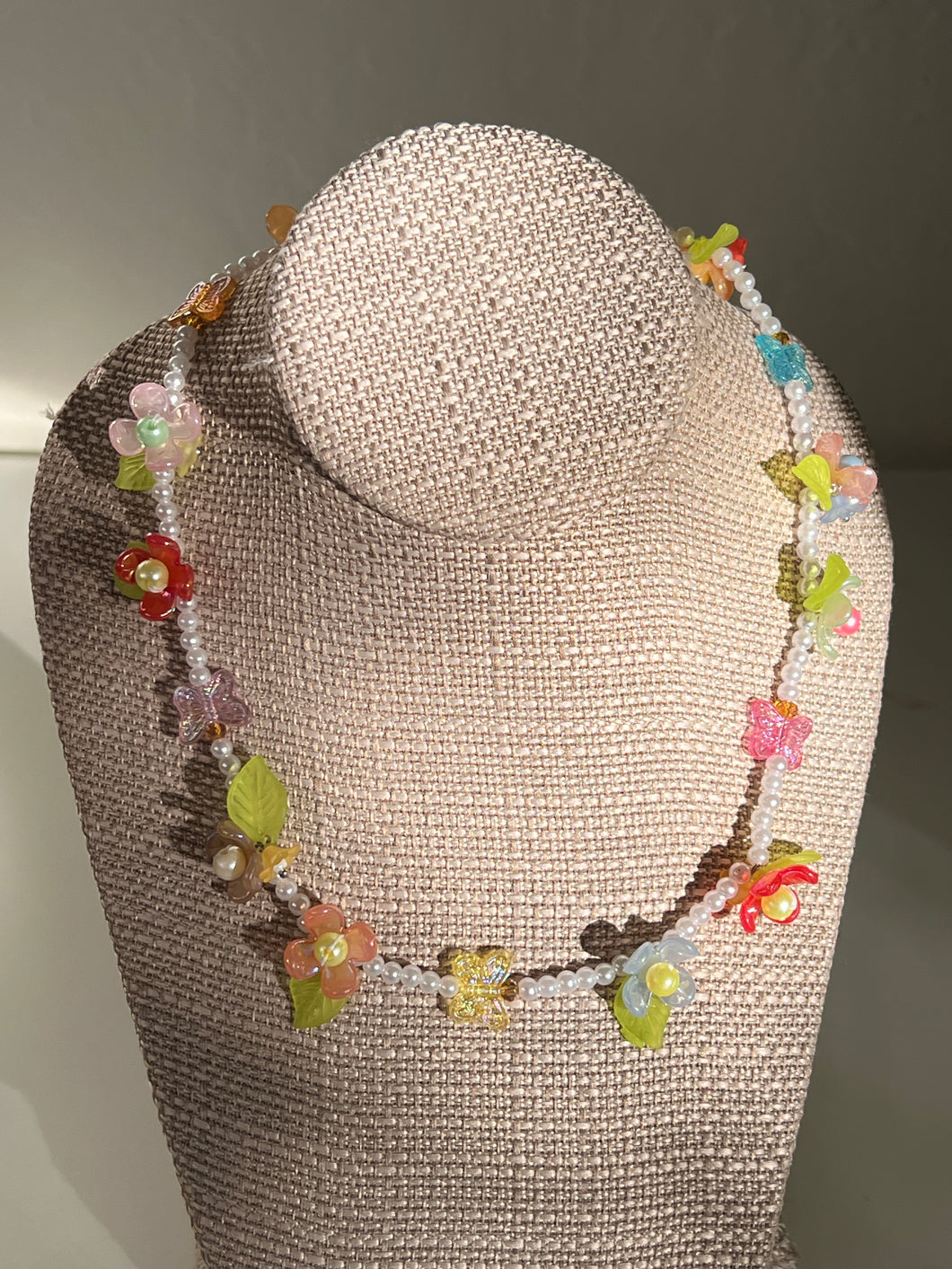 Handmade by Pa Thoy- Floral and Butterfly Pearl Beaded Necklace by Plum Blossom Jewelry