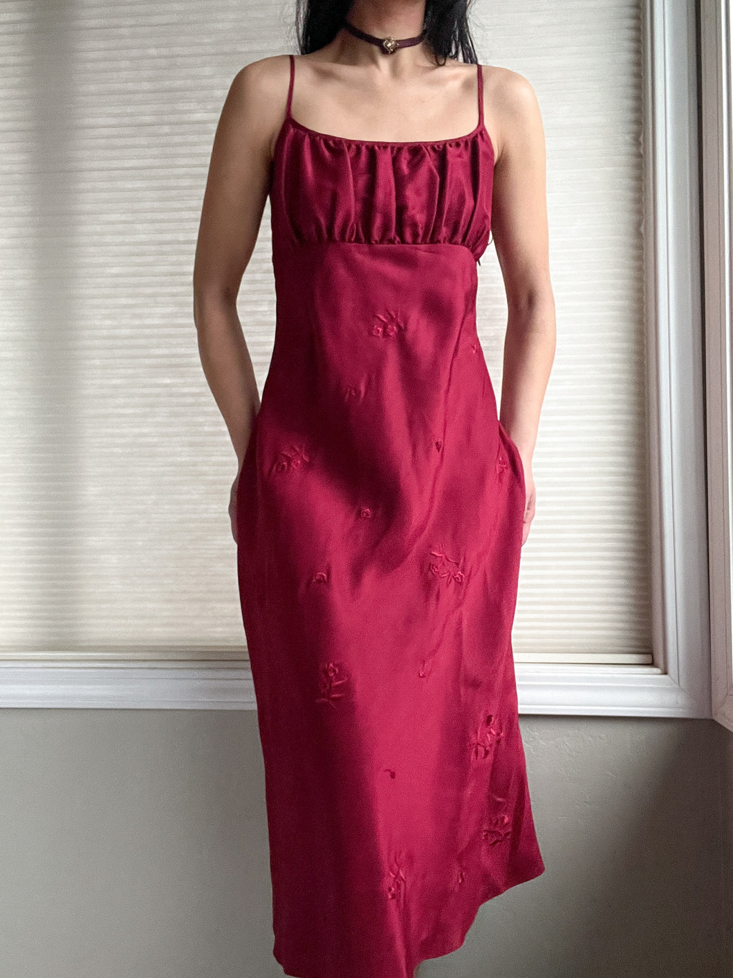 100% Silk Scarlet Red Enchanting Y2K Valentines Evening Gown (S-M)