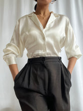 Load image into Gallery viewer, 90&#39;s Vintage Satin Ivory Button Up Blouse- Made in USA (XS-L)
