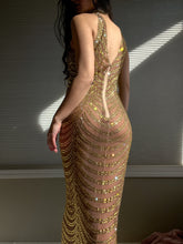 Load image into Gallery viewer, Glimmering Rhinestone Embellished Y2K Golden Goddess Evening Gown ( XS-M)
