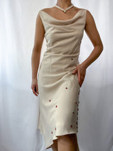 Load image into Gallery viewer, 1990&#39;s Vintage Beaded Cherry Accent Dress Cowl Neck Dress (XS-S)
