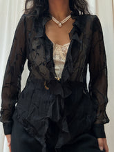 Load image into Gallery viewer, 90’s Vintage Silk Sheer Black Floral Burnout Blouse (XS-M)
