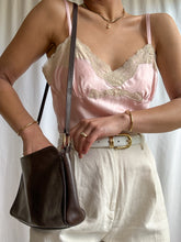 Load image into Gallery viewer, Y2K 100% Charmeuse Silk Ballet Slipper Pink Tank Top with Cream Lace Trim. (XS-M)
