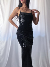 Load image into Gallery viewer, Y2K Velvet Burnout Delia’s Fitted Maxi Gown LBD (XS-S)
