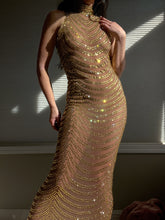 Load image into Gallery viewer, Glimmering Rhinestone Embellished Y2K Golden Goddess Evening Gown ( XS-M)
