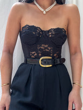 Load image into Gallery viewer, Rare 1970’s Vintage Victoria’s Secret Gold Label Black Lace Bustier (XS-S)
