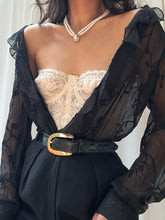 Load image into Gallery viewer, 90’s Vintage Silk Sheer Black Floral Burnout Blouse (XS-M)
