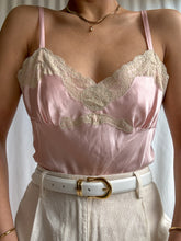 Load image into Gallery viewer, Y2K 100% Charmeuse Silk Ballet Slipper Pink Tank Top with Cream Lace Trim. (XS-M)
