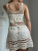 Load image into Gallery viewer, 1970’s Vintage Knit Cream Cotton Fishnet Mini Dress/ Swimsuit Coverup (XS-M)
