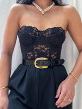 Load image into Gallery viewer, Rare 1970’s Vintage Victoria’s Secret Gold Label Black Lace Bustier (XS-S)

