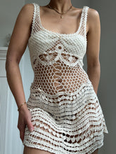 Load image into Gallery viewer, 1970’s Vintage Knit Cream Cotton Fishnet Mini Dress/ Swimsuit Coverup (XS-M)
