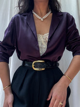 Load image into Gallery viewer, 100% Silk Eggplant Color Button Up Blouse (XS-L)
