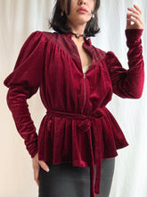 Load image into Gallery viewer, 1990’s Renaissance Inspired Romantic Red Velour Peplum Top- Upcycled by Bella Rosalia (XS-M)
