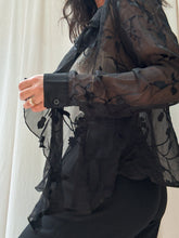 Load image into Gallery viewer, 90’s Vintage Silk Sheer Black Floral Burnout Blouse (XS-M)
