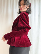 Load image into Gallery viewer, 1990’s Renaissance Inspired Romantic Red Velour Peplum Top- Upcycled by Bella Rosalia (XS-M)
