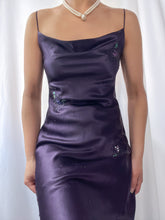 Load image into Gallery viewer, 100% Silk Charmeuse Bias Cut Eggplant Purple Backless Gown with Beaded Detailing (XS-M)
