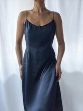 Load image into Gallery viewer, 100% Silk Charmeuse 1990’s Vintage Navy Slip Dress (M/L)
